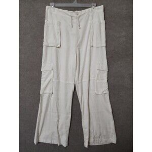 So Linen Blend Cargo Pants Womens XL Cream White Pockets Drawstring NEW